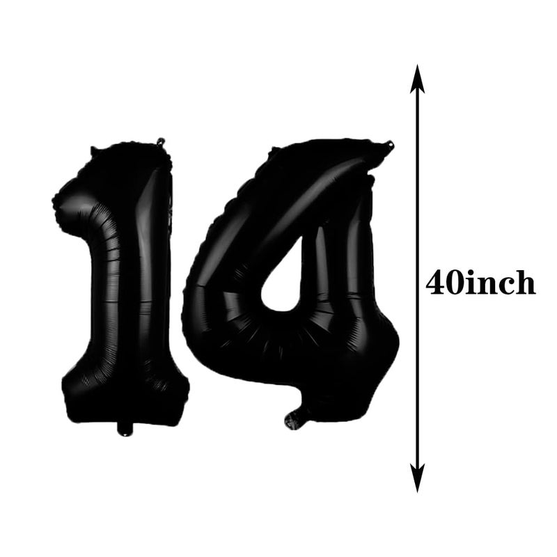 ZSNWGZ Sweet 14th Birthday Decorations Party Supplies,Black Number 14 Balloons,14th Foil Mylar Balloons Latex Balloon Decoration,Great 14th Birthday for Girls,Women,Men,Photo Props - Image 2
